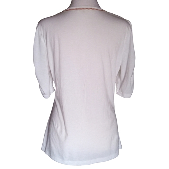 Anthropologie Solitaire White Floral Embroidered V Neck Blouse Size Medium - Picture 5 of 9